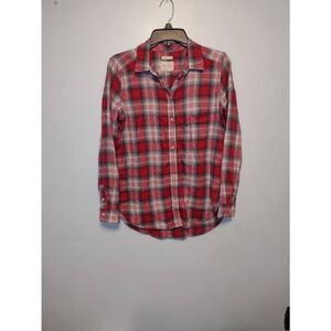 American Eagle Size S Boyfriend Fit Red Plaid Flannel